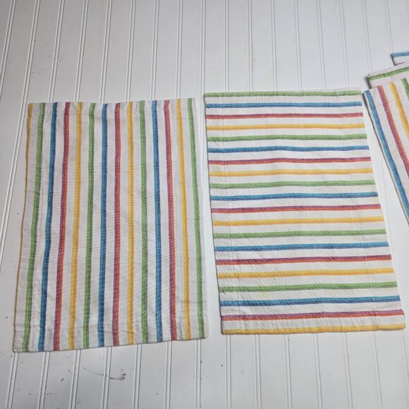 (8) Vintage Fabric Placemats Rainbow Striped Vinyl/Plastic Backing Homemade - Picture 3 of 9